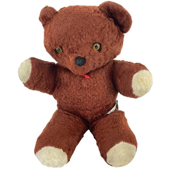 Vintage 60s Knickerbocker Brown Teddy Bear Musical Plush Stuffed Animal Preowned